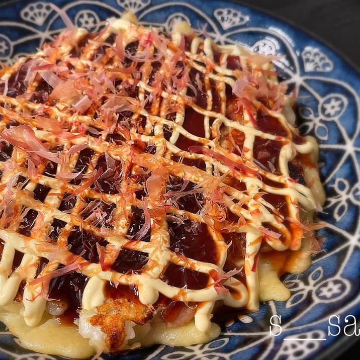 長芋でもっちもち！シーフードお好み焼き